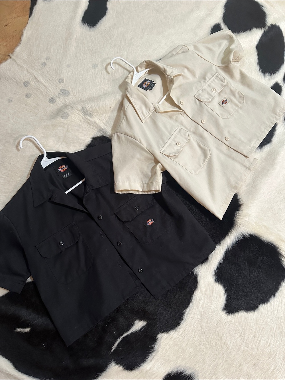 Dickies Short Sleeve Work Shirts in Black and Cream